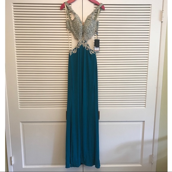 La Femme Teal Evening Gown - Picture 2 of 4